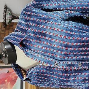 International Laundry mens shirt size XL blue red cotton embroidery chenille